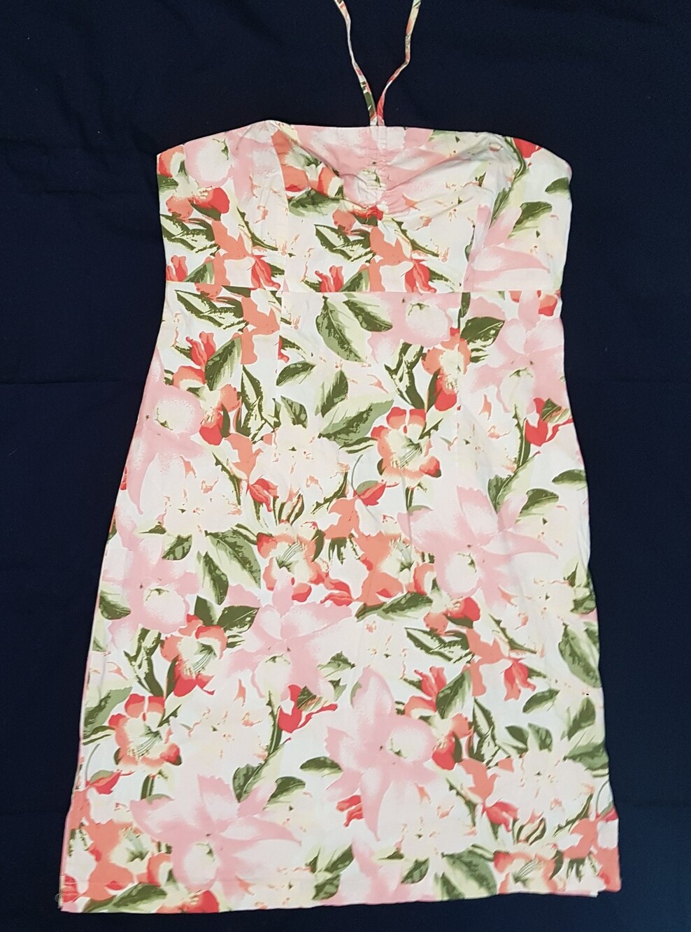 Y2K Floral Strapless Halter Summer Cotton Dress in Pink Green Floral